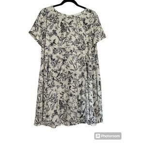 LUSH NORDSTROM‎ BABYDOLL SHIFT SWING DRESS BLACK WHITE FLORAL LARGE